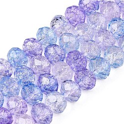 Transparent Glass Beads Strands, Faceted(32 Facets), Rondelle<P>Please Note: Because these beads are made in different batches, the color could be slightly different from one batch of beads to the next, Medium Purple, 8x6.5mm, Hole: 1.2mm, about 63pcs/strand, 15.55''(39.5cm)(GLAA-T023-8mm-A11)