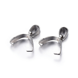 201 Stainless Steel Pendant Pinch Bails, Stainless Steel Color, 12.5x13.5x5mm, Hole: 5x3.5mm, Pin: 0.5mm(X-STAS-P223-16P)