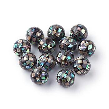 Natural Paua Shell Beads, Round, Black, 12~12.5mm, Hole: 1mm