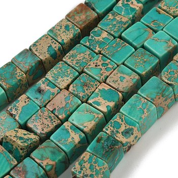 Natural Imperial Jasper Beads Strands, Dyed, Cube, Light Sea Green, 6x6x6mm, Hole: 1.2mm, about 54~56pcs/strand, 15.1~15.3 inch(38.5~39cm)