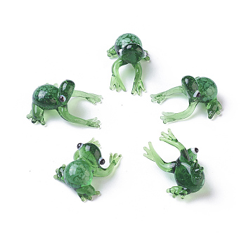 Home Decorations, Handmade Lampwork Display Decorations, Frog, Green, 18~22x16~20x11~13mm