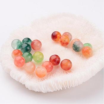 Two Tone Natural White Jade Beads, Dyed, Round, Mixed Color, 8mm, Hole: 1mm