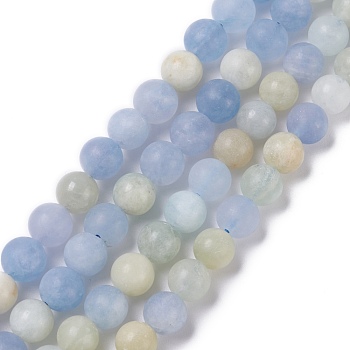 Natural Aquamarine Beads Strands, Frosted, Round, 8~8.5mm, Hole: 1mm, about 48~50pcs/strand, 15.35''(39cm)