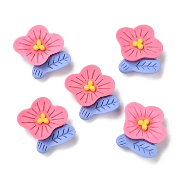 Opaque Resin Cabochons, Flower with Leaf, Pale Violet Red, 22x23x6mm