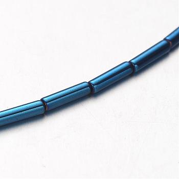 Electroplate Non-magnetic Synthetic Hematite Bead Strands, Tube, Blue Plated, 8x2mm, Hole: 1mm, about 51pcs/strand, 15.7 inch