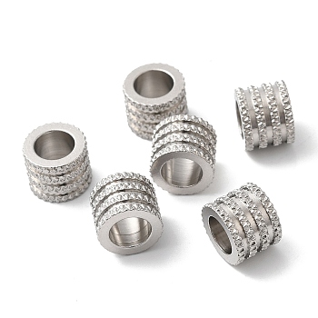 202 Stainless Steel European Beads, Large Hole Beads, Column, Stainless Steel Color, 10x8mm, Hole: 6.5mm