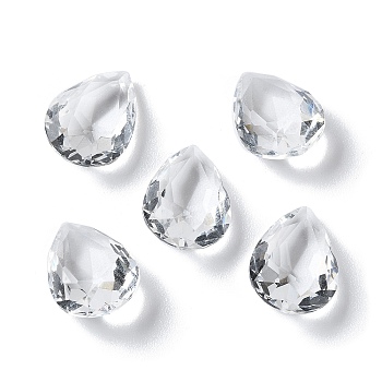 Transparent Glass Rhinestone Cabochons, Faceted, Pointed Back, Teardrop, Clear, 14x10x6mm