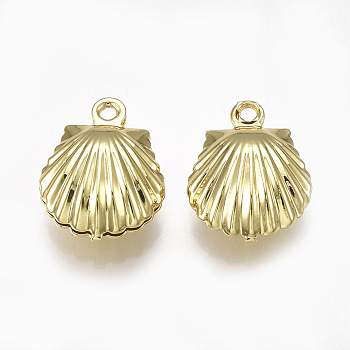 Brass Charms, Shell, Real 18K Gold Plated, 13x10x4.5mm, Hole: 1.2mm