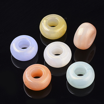 Opaque Acrylic European Beads, Large Hole Beads, with Gold Sand, Rondelle, Mixed Color, 14x7mm, Hole: 6mm