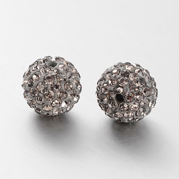 Grade A Rhinestone Beads, Pave Disco Ball Beads, Resin and China Clay, Round, Gray, PP9(1.5.~1.6mm), 8mm, Hole: 1mm