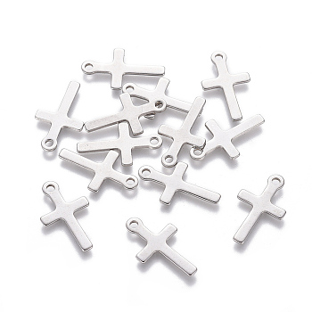 201 Stainless Steel Pendants, Cross, Stainless Steel Color, 16.5x10x0.6mm, Hole: 1.4mm