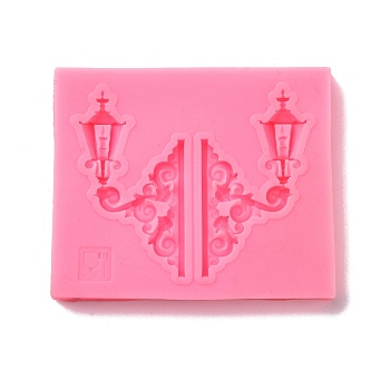 Retro Embossed Wall Lamp Fondant Molds, Cake Border Decoration Food Grade Silicone Molds, for Chocolate, Candy, UV Resin & Epoxy Resin Craft Making, Hot Pink, 75x62x8.5mm, Inner Diameter: 53x63mm