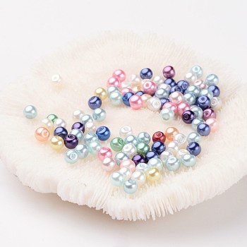 Dyed Glass Pearl Round Beads, Cotton Cord Threaded, Mixed Color, 4~4.5mm, Hole: 0.7~1.1mm
