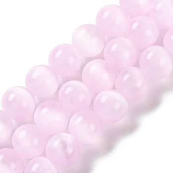 Natural Selenite Beads Strands, Dyed, Round, Pearl Pink, 8mm, Hole: 1.2mm, about 48pcs/strand, 15.35 inch(39cm)