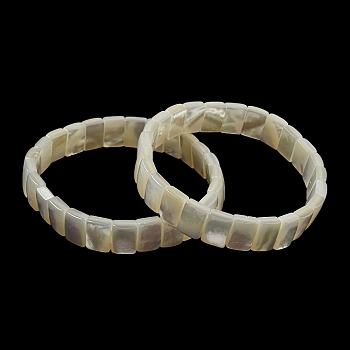 Natural White Shell Rectangle Dominoes Beaded Stretch Bracelets, Inner Diameter: 2-3/8 inch(6cm)