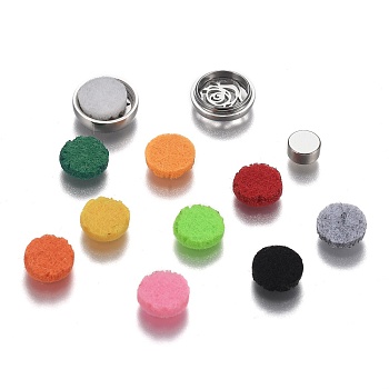 304 Stainless Steel Diffuser Locket Aromatherapy Essential Oil, with Perfume Pad, Perfume Button for Face Mask, Flat Round with Rose, Mixed Color, 12x5mm
