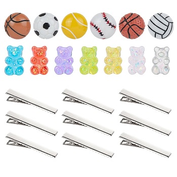SUNNYCLUE DIY Cute Alligator Hair Clip Making Kits, include Iron Flat Alligator Hair Clip Findings and Transparent Epoxy Resin & Resin Cabochons, Mixed Color, Alligator Hair Clip Findings: 57x8.5mm, 13pcs/set