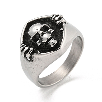 304 Stainless Steel Open Rings, Skull, Antique Silver, Inner Diameter: 19mm