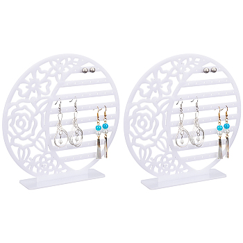 Detachable Hollow Round Acrylic Earring Display Stands, Tabletop Earring Organizer Holder Ornament for Earring Storage, White, Finish Product: 18x4x18cm