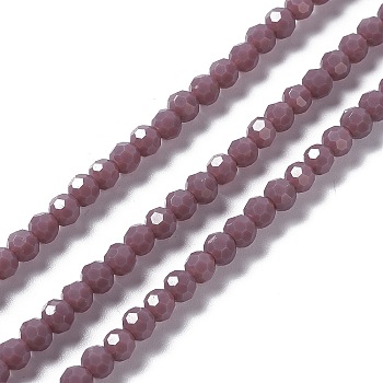 Faceted(32 Facets) Glass Beads Strands, Round, Indian Red, 4mm, Hole: 1mm, about 99~107pcs/strand, 14.09~15.43''(35.8~39.2cm)