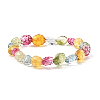 Natural Quartz Free Form Beads Stretch Bracelet for Girl Women, Colorful, Inner Diameter: 2-1/8 inch(5.5cm), Beads: 8~12x6~10x5~8.5mm