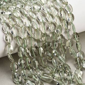 Natural Green Quartz Beads Strands, Faceted, Oval, 6.5~9.5x5~7.5x3.5~5mm, Hole: 0.7mm, about 45pcs/strand, 15.98''(40.6cm)