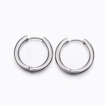 304 Stainless Steel Huggie Hoop Earrings, Hypoallergenic Earrings, with 316 Surgical Stainless Steel Pin, Stainless Steel Color, 9 Gauge, 20x21x3mm, Pin: 1mm, Inner Diameter: 14mm
