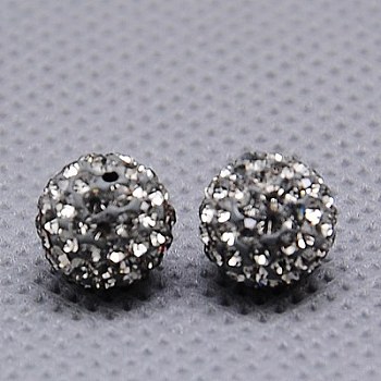 Czech Glass Rhinestones Beads, Polymer Clay Inside, Half Drilled Round Beads, 215_Black Diamond, 10mm, Hole: 1mm