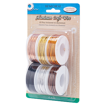 BENECREAT Round Aluminum Wire, Mixed Color, 12 Gauge, 2mm, 5.8m/roll, 6 colors, 1roll/color, 6rolls/set