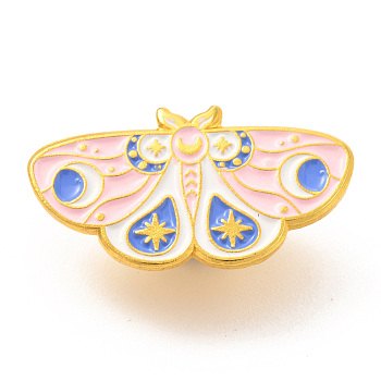 Alloy Enamel Brooches, Enamel Pin, with Butterfly Clutches, Butterfly, Golden, Pink, 15x27.5x9.5mm