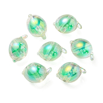 UV Plating Rainbow Iridescent Acrylic Beads, Two Tone Bead in Bead, Fish, Spring Green, 15x17x15mm, Hole: 3.5mm