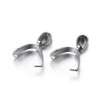 Non-Tarnish 201 Stainless Steel Pendant Pinch Bails, Stainless Steel Color, 12.5x13.5x5mm, Hole: 5x3.5mm, Pin: 0.5mm