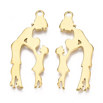 Ion Plating(IP) 201 Stainless Steel Pendants, Family, Real 18K Gold Plated, 40x17.5x1mm, Hole: 2mm