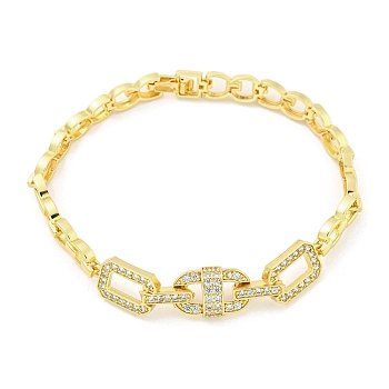 Brass Micro Pave Clear Cubic Zirconia Rectangle Link Chain Bracelets for Women, Golden, 7-1/4 inch(18.5cm)