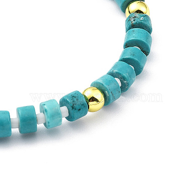 Adjustable Synthetic Turquoise & Natural Shell & Brass Braided Beaded Bracelet with Charms for Women(BJEW-O187-08)-2