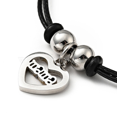 304 Stainless Steel Heart with Word Mama Charm Bracelet with Waxed Cord for Mother's Day(BJEW-A125-24)-2