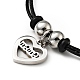 304 Stainless Steel Heart with Word Mama Charm Bracelet with Waxed Cord for Mother's Day(BJEW-A125-24)-2