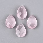 Cat Eye Pendants, Teardrop Charms, Faceted, Pink, 17.5~18.5x12.5~13.5x5~6.5mm, Hole: 0.9~1.6mm(G-N362-13Q)
