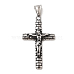 304 Stainless Steel Pendants, Cross with Jesus Charm, Antique Silver, 47.5x28.5x6mm, Hole: 9.5x3.5mm(STAS-A130-09A-AS)
