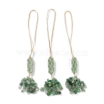 Natural Green Aventurine Reiki Healing Wall Hanging Pendant, Stones Tassels Fengshui Ornament, for Car Home Decoration, 230~240mm(HJEW-C005-01F)