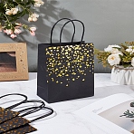 4Pcs Paper Bags, with Handles, Gift Bags, Shopping Bags with Golden Printed Pattern, Rectangle, Black, Heart Pattern, Black, 20.9~21.2x14.9~15x8cm(ABAG-LP0001-41)