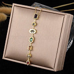 304 Stainless Steel Pave Cubic Zirconia Rectangle Oval Drop Pendant Long Tassel Necklaces, Golden, Colorful, 15.75 inch(40cm)(FS-WGDB594-01)