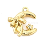 Brass Micro Pave Cubic Zirconia Pendants, Moon with Bowknot and Star Charms, Golden, 15x13x4.5mm, Hole: 1.3mm(ZIRC-F143-03G)