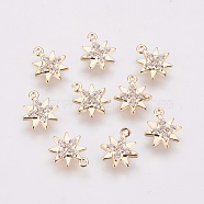 Brass Micro Pave Cubic Zirconia Charms, Long-Lasting Plated, Star, Nickel Free, Real 18K Gold Plated, 8.2x7x1.2mm, Hole: 0.7mm(ZIRC-F081-03G)