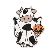 Halloween Theme Opaque Acrylic Pendants, Ghost, Cattle, 42.5x30x1.8mm, Hole: 2.2mm(SACR-S034-03D)