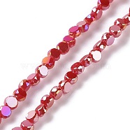 Electroplate Glass Beads Strands, AB Color Plated, Faceted, Flat Round, FireBrick, 4.5x2.5~3mm, Hole: 0.8mm, about 145~150pcs/strand, 21.26''(54cm)(GLAA-E036-04E)
