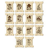 14Pcs 14 Style Plywood Thread Winding Boards, for Embroidery Cross-Stitch Sewing Craft, Mushroom, 63.1x50.2x3mm, Hole: 4mm, 1pc/style(WOOD-WH0060-01)