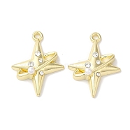 Rack Plating Alloy Pendants, with ABS Imitation Pearl and Rhinestone, Cadmium Free & Nickel Free & Lead Free, Star Charms, Golden, Crystal, 24x12x6mm, Hole: 1.8mm(FIND-I039-020G-02)