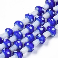 Mushroom Handmade Lampwork Beads Strands, Blue, 12.5~14x10~11mm, Hole: 1.2~1.5mm, about 24~25pcs/strand, 12.20 inch~12.99 inch(31cm~33cm)(LAMP-R116-12A)