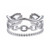 304 Stainless Steel Cable Chain Open Cuff Ring, Chunky Hollow Ring for Women, Stainless Steel Color, US Size 7(17.3mm)(RJEW-T023-40P)